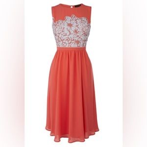 Spotlight By Warehouse | Coral Skater Dress Mesh Sequin Embellishment Size US6